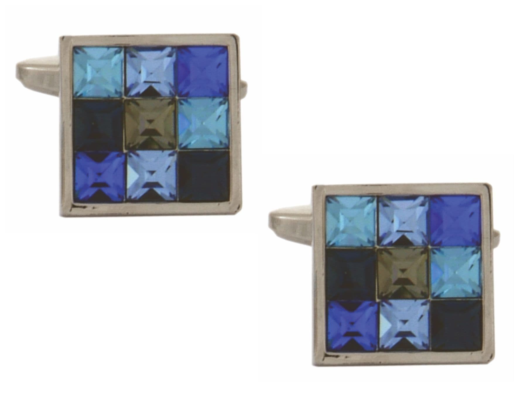 Blue crystal square cufflinks silver plated