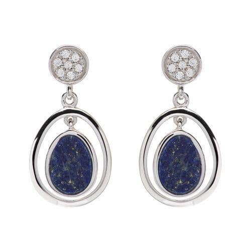 Blue lapis lazuli oval sterling silver drop earrings double oval