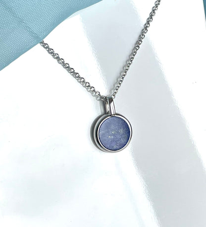 Blue lapis lazuli round sterling silver necklace circle