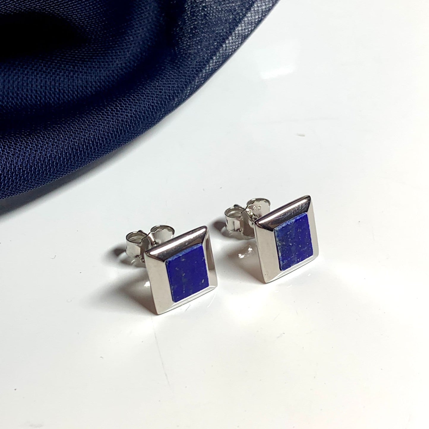 Blue Lapis Lazuli Square Sterling Silver Stud Earrings