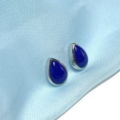 Blue lapis lazuli white gold pear teardrop stud earrings