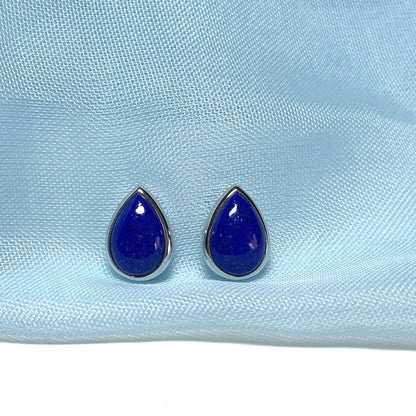 Blue lapis lazuli white gold pear teardrop stud earrings