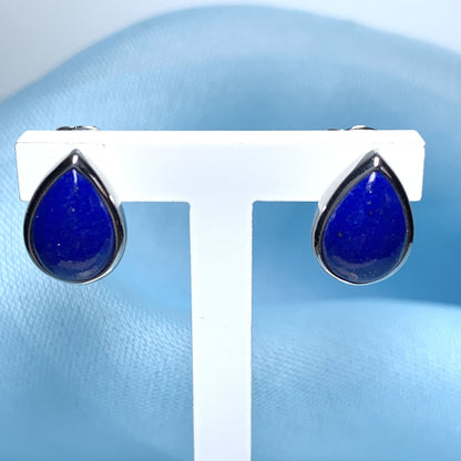 Blue lapis lazuli white gold pear teardrop stud earrings