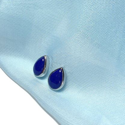 Blue lapis lazuli white gold pear teardrop stud earrings