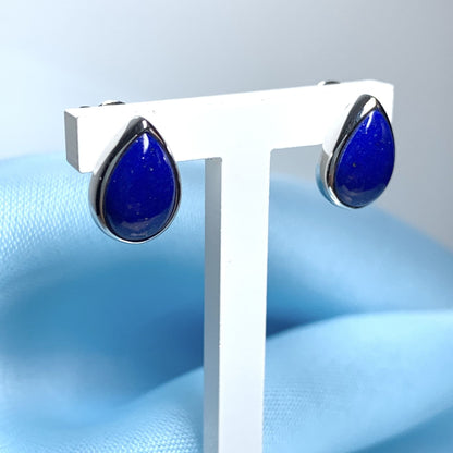 Blue lapis lazuli white gold pear teardrop stud earrings