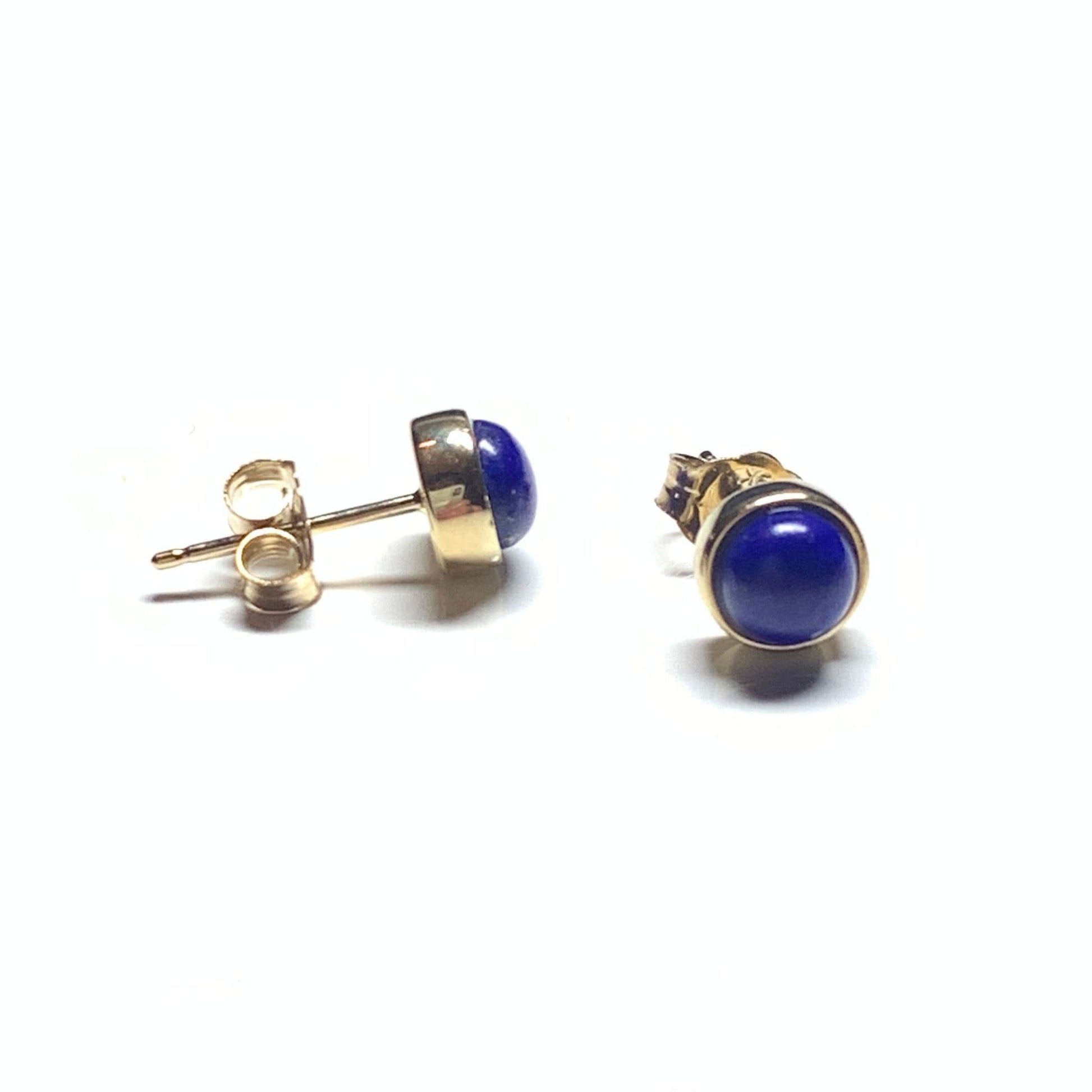 Blue lapis lazuli yellow gold round stud earrings