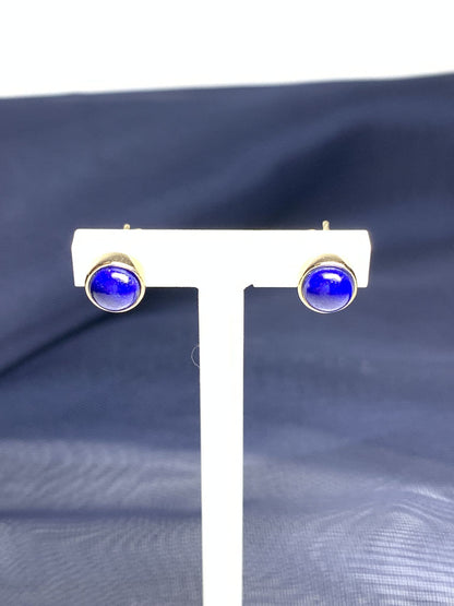 Blue lapis lazuli yellow gold round stud earrings