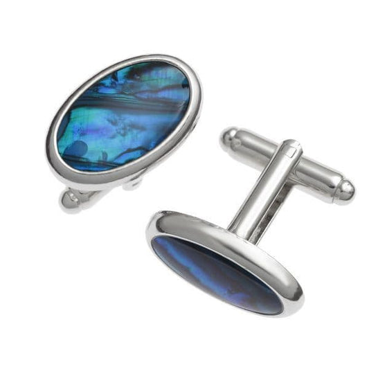 Blue oval abalone shell silver plated cufflinks