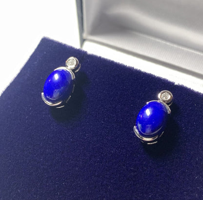 Blue Oval Lapis Lazuli And Diamond White Gold Earrings