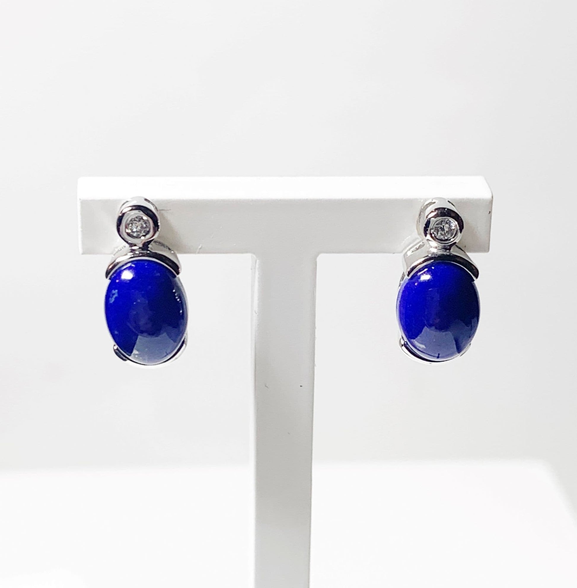 Blue Oval Lapis Lazuli And Diamond White Gold Earrings