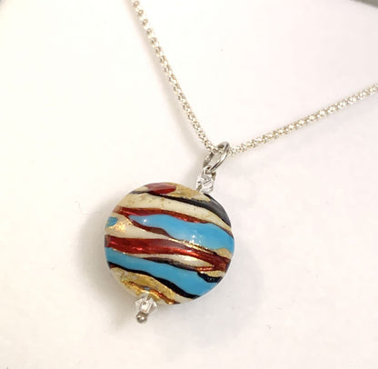 Blue Red Murano Glass Bead Necklace