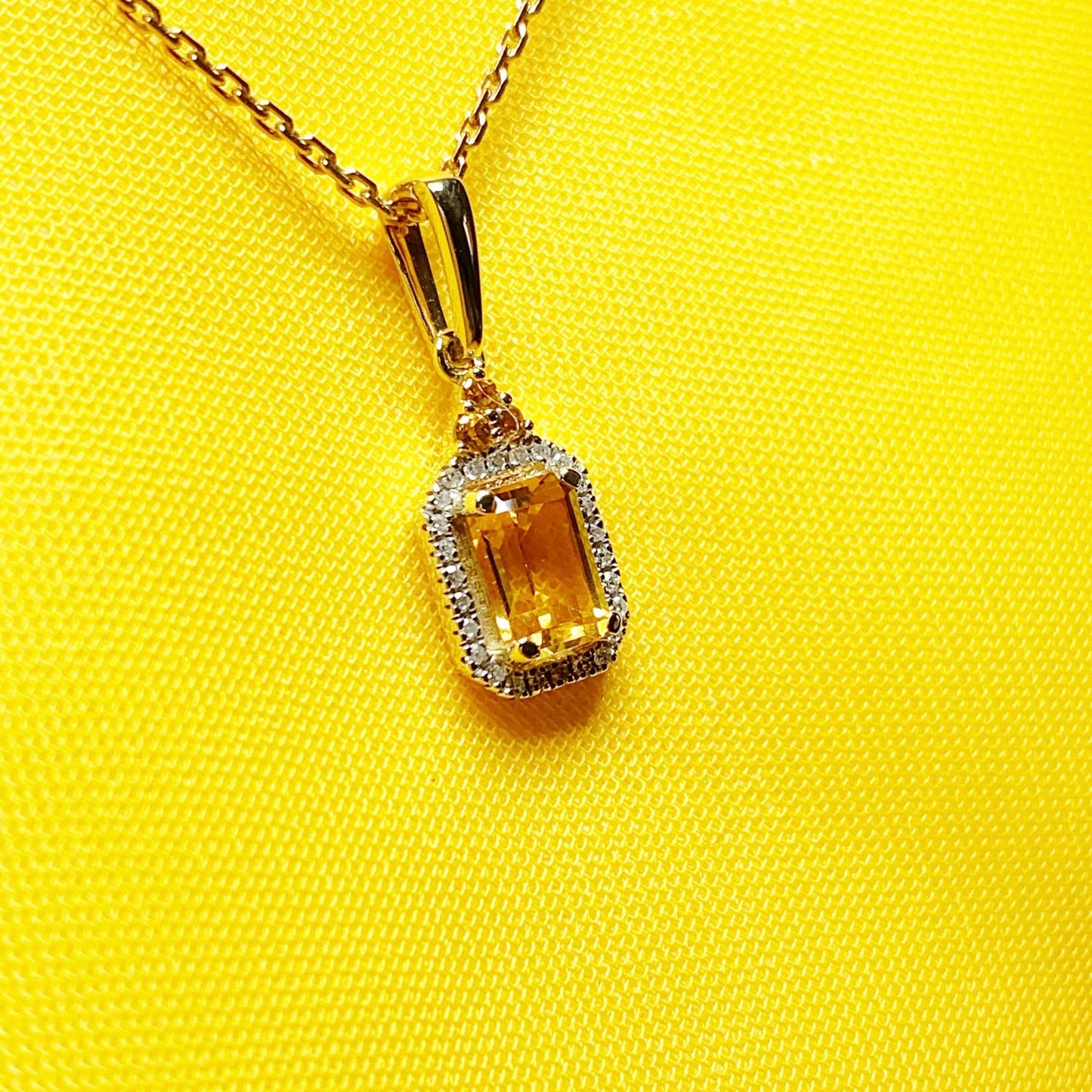 Citrine and diamond yellow gold octagonal cluster necklace