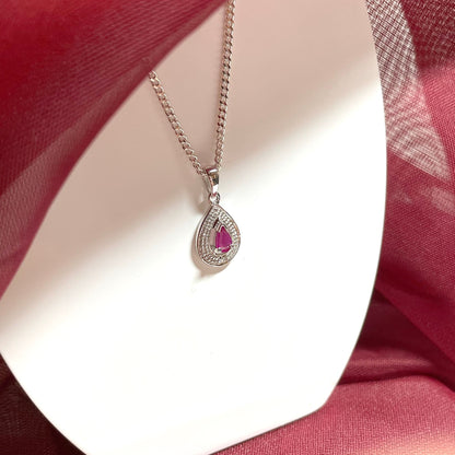 Classic Teardrop Ruby And Diamond Sterling Silver Necklace Pendant