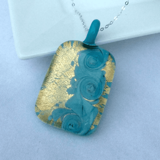 Contemporary Murano Glass Turquoise Gold Necklace