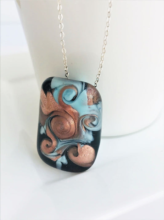 Contemporary Rose Gold & Turquoise Murano Glass Necklace