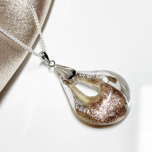 Copper Murano glass open pear teardrop shaped necklace