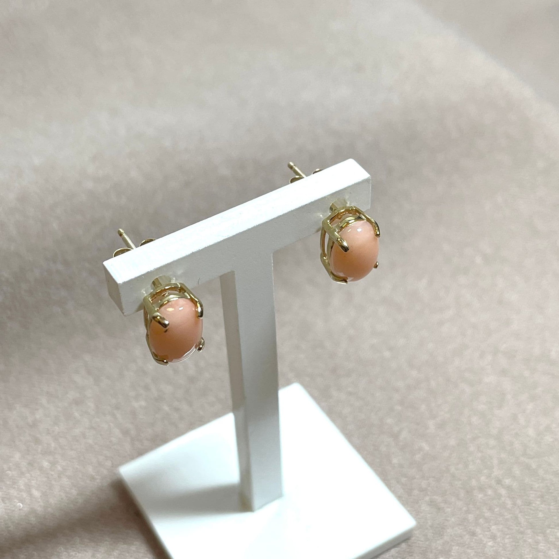 Coral Oval Stud Earrings Yellow Gold