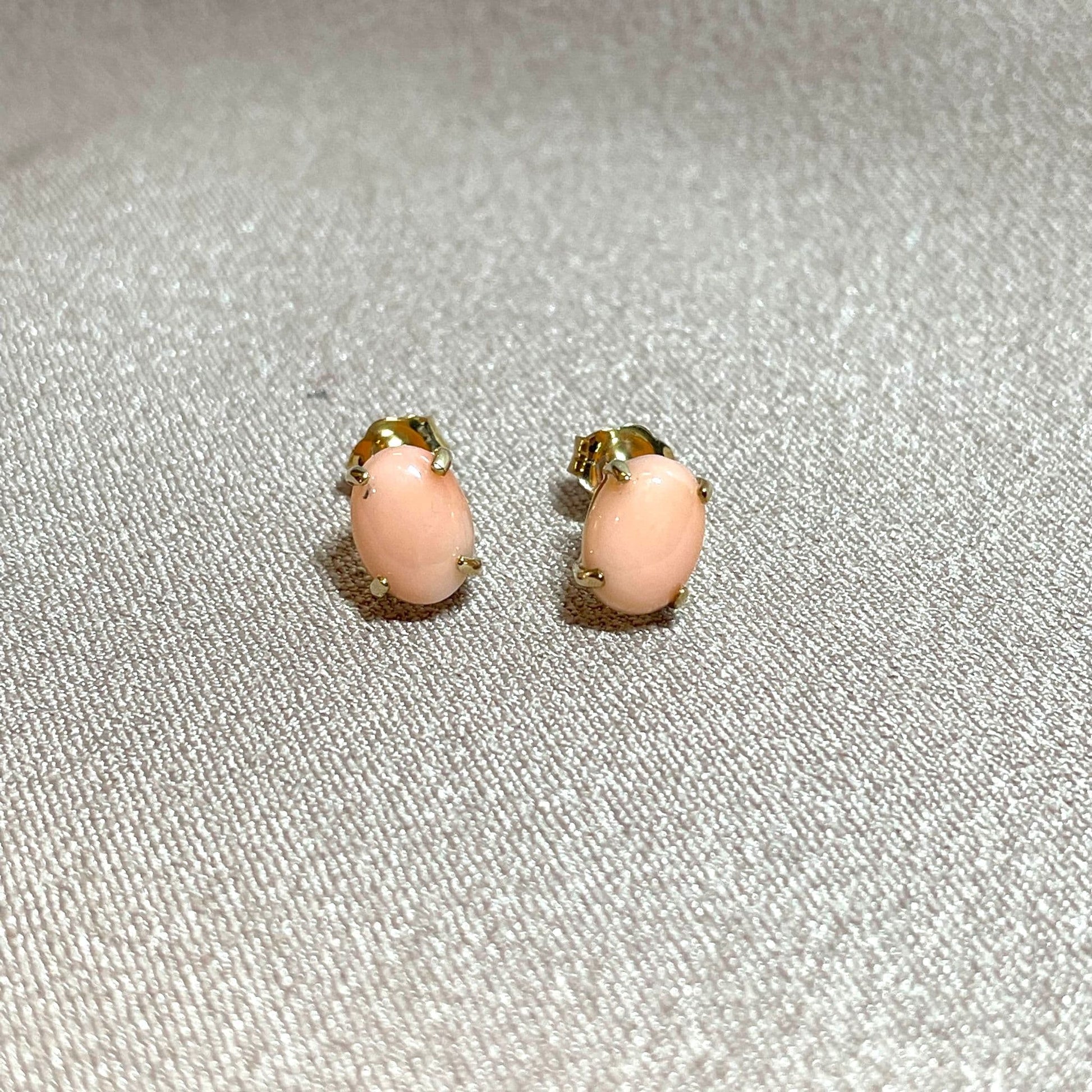 Coral Oval Stud Earrings Yellow Gold