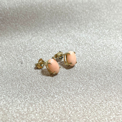 Coral Oval Stud Earrings Yellow Gold