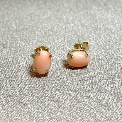 Coral Oval Stud Earrings Yellow Gold