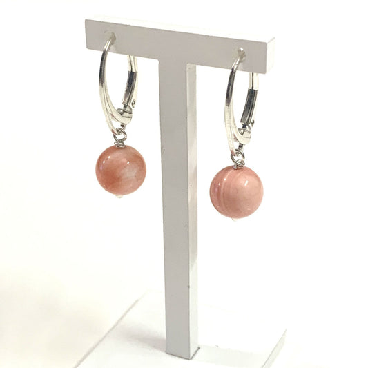 Coral round sterling silver drop earrings