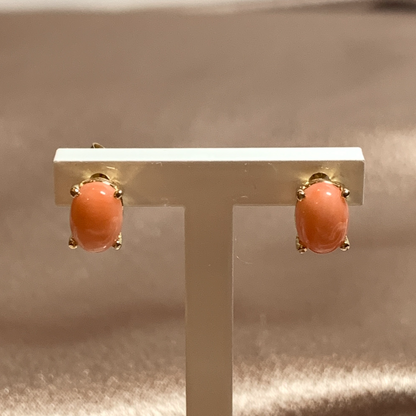 Coral yellow gold stud earrings oval