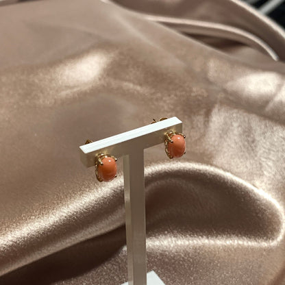 Coral yellow gold stud earrings oval