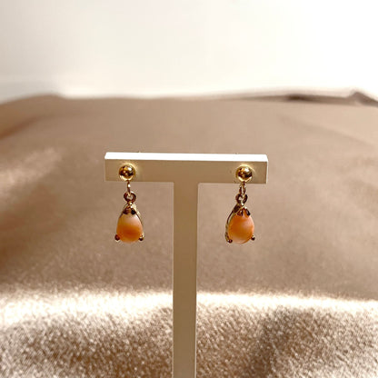 Coral yellow gold teardrop drop earrings