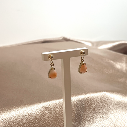 Coral yellow gold teardrop drop earrings