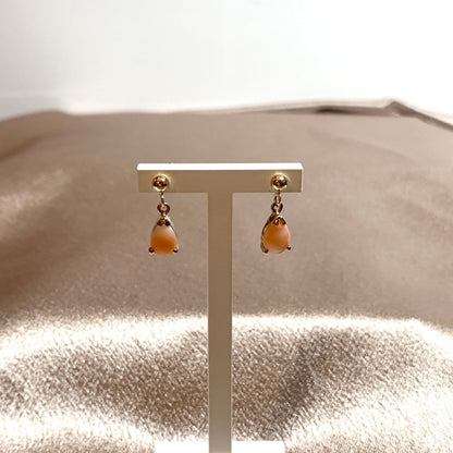 Coral yellow gold teardrop drop earrings