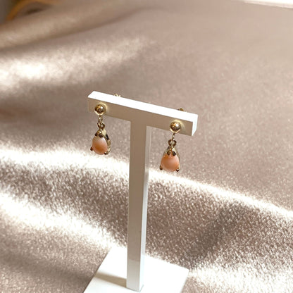 Coral yellow gold teardrop drop earrings