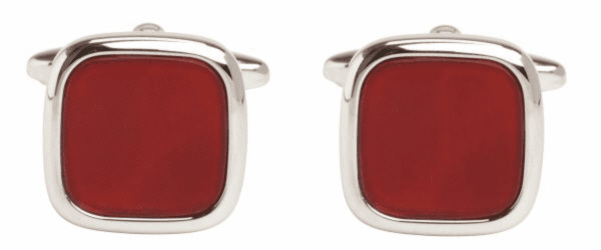 Cornelian cufflinks red cushion shaped silver plated