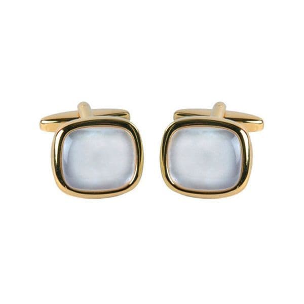 Cufflinks cushion white mother of pearl gold plated