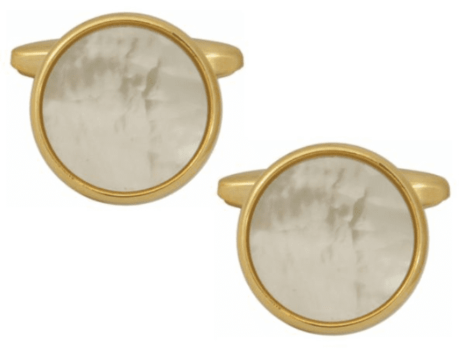 Cufflinks round white mother of pearl gold plated