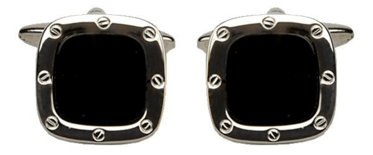 Cushion shaped cufflinks black onyx silver plated
