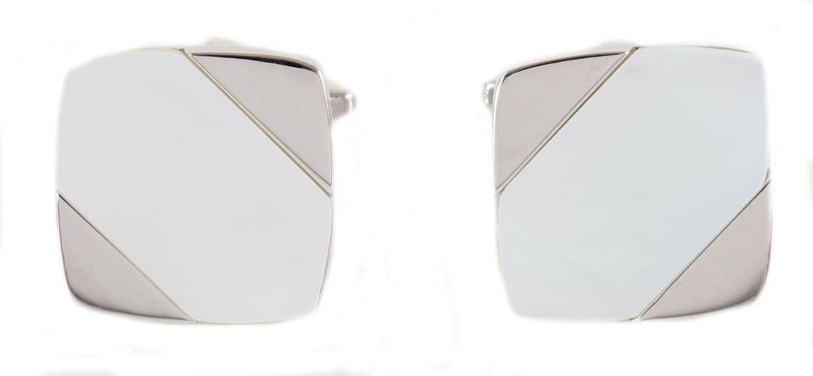 Diagonal Mother Of Pearl Cufflinks Cushion Shaped Silver Plated
