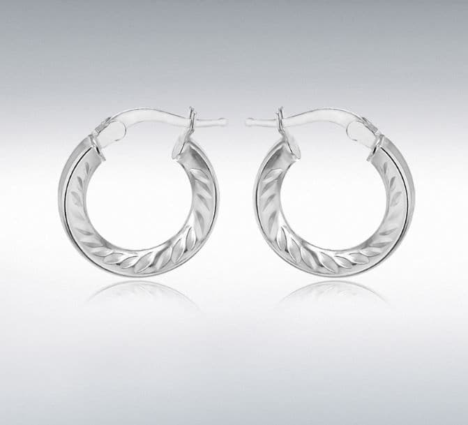 Diamond Cut Fancy Faceted Patterned Sterling Silver Round Hoop Earrings 15 mm