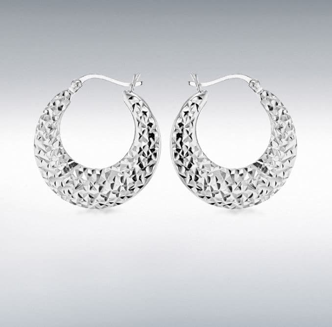 Diamond Cut Fancy Faceted Patterned Sterling Silver Round Hoop Earrings 27 mm