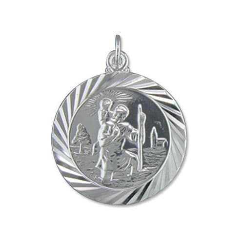 Diamond Cut Solid Sterling Silver St. Christopher Necklace
