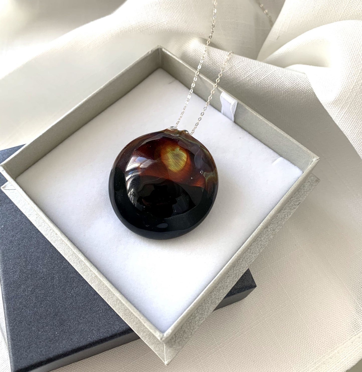 Elegant Black Round Murano Glass Necklace