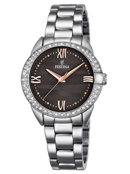 F16919/2 Festina Swarovski Crystal Ladies Watch Round Grey Dial Bracelet