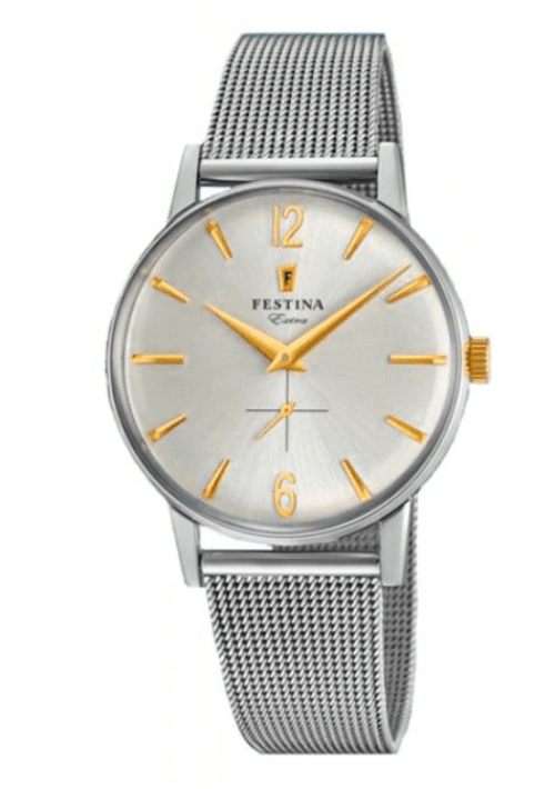 F20252/2 Festina Retro Mens Silver Round Mesh Bracelet Watch