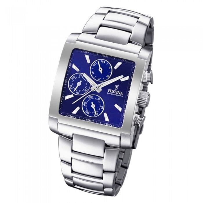 F20423/2 Festina Mens Square Dark Blue Chronograph Stainless Steel Bracelet Watch
