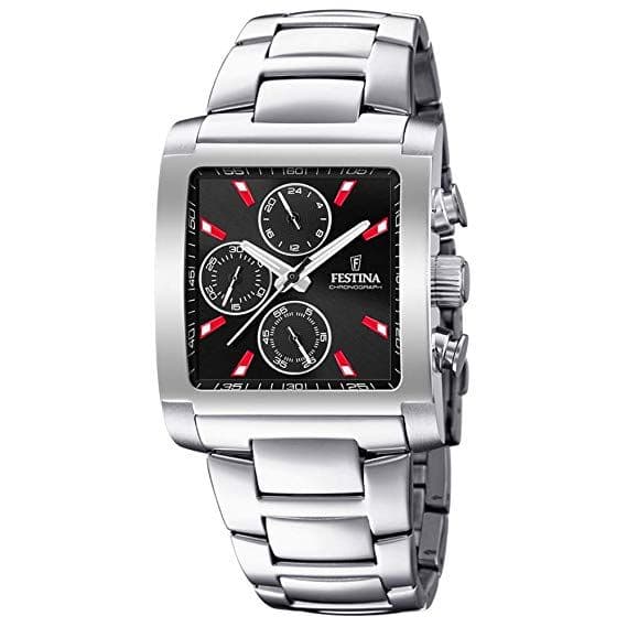 F20423/8 Festina Mens Square Black And Red Chronograph Stainless Steel Bracelet Watch