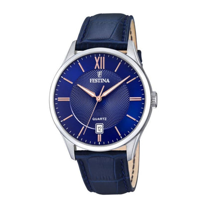 F20426/5 Festina Watch Mens Blue Round Leather Strap Watch