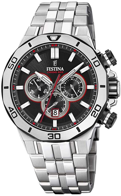 F20448/4 Festina Round Red And Black Chrono Bike Men's Gents Stainless Steel Bracelet Watch