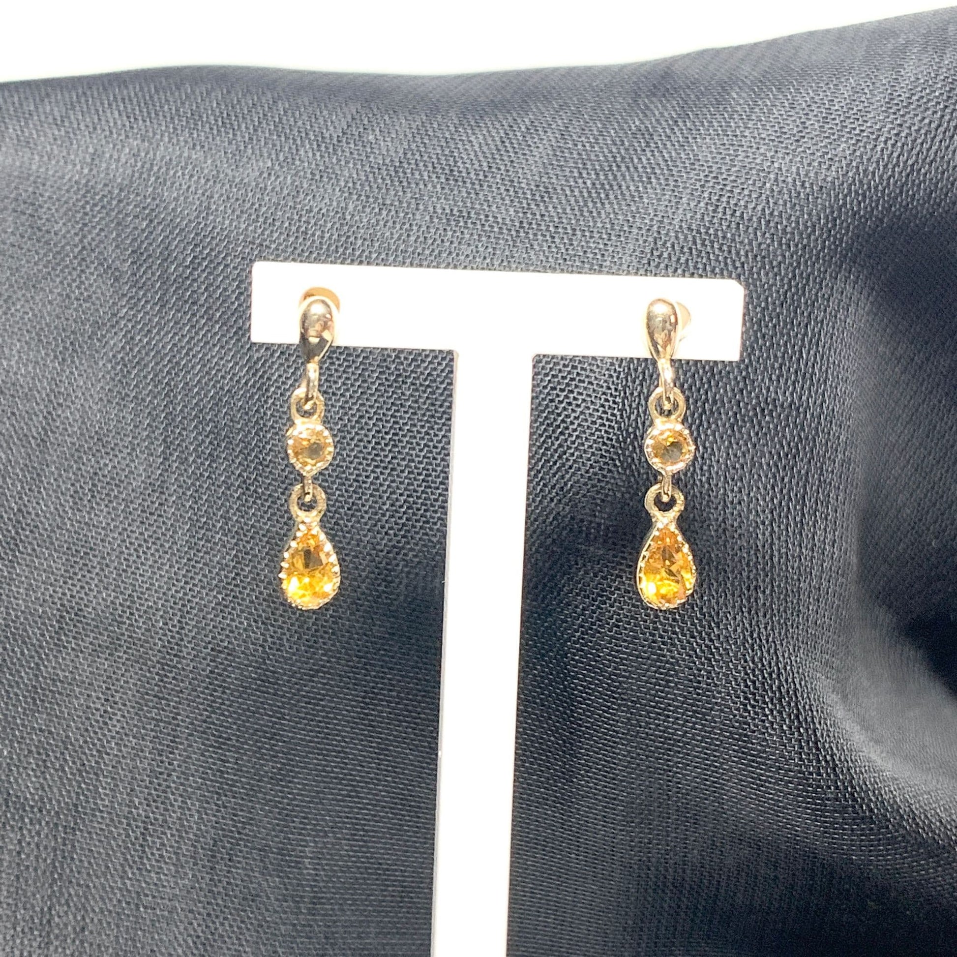 Fancy yellow gold citrine drop earrings