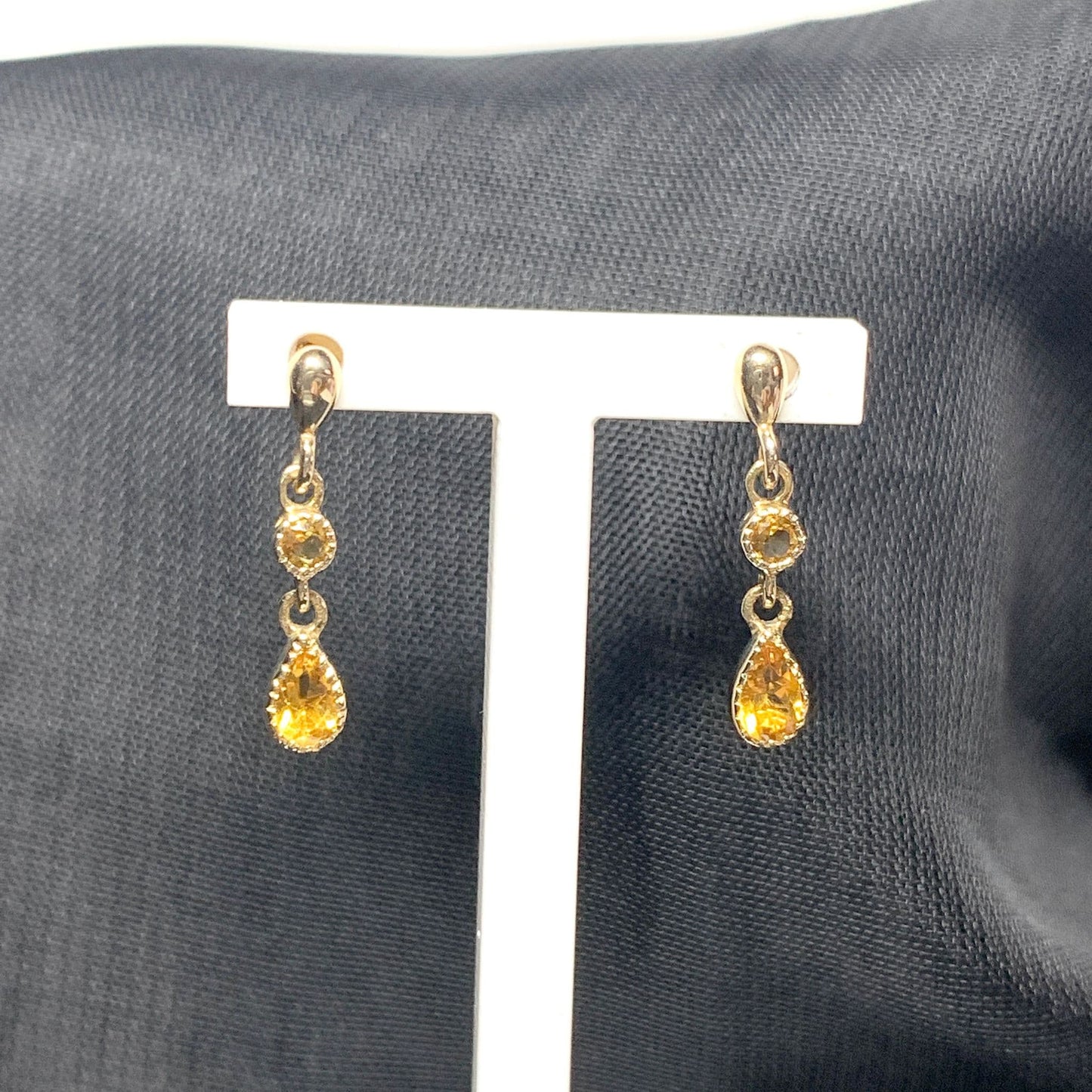 Fancy yellow gold citrine drop earrings