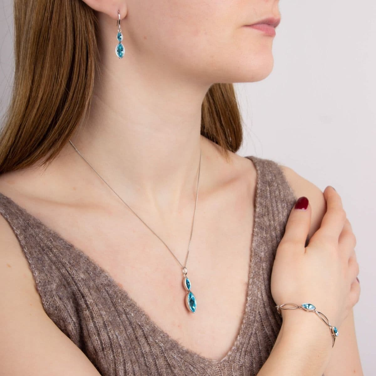 Fiorelli blue coloured crystal double drop earrings