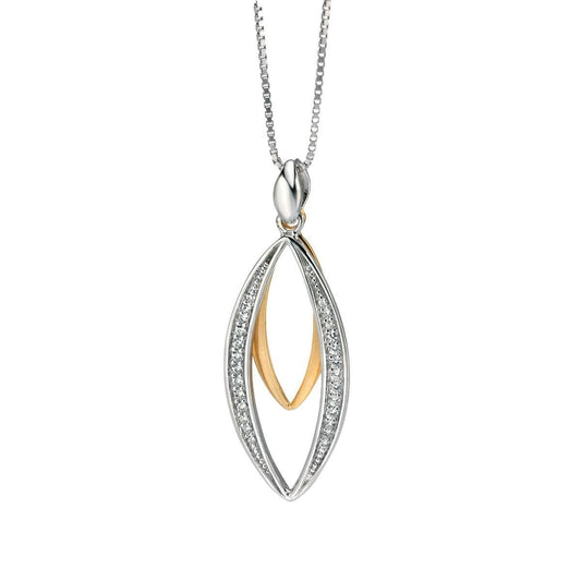 Fiorelli two tone sterling silver long marquise shaped necklace pendant
